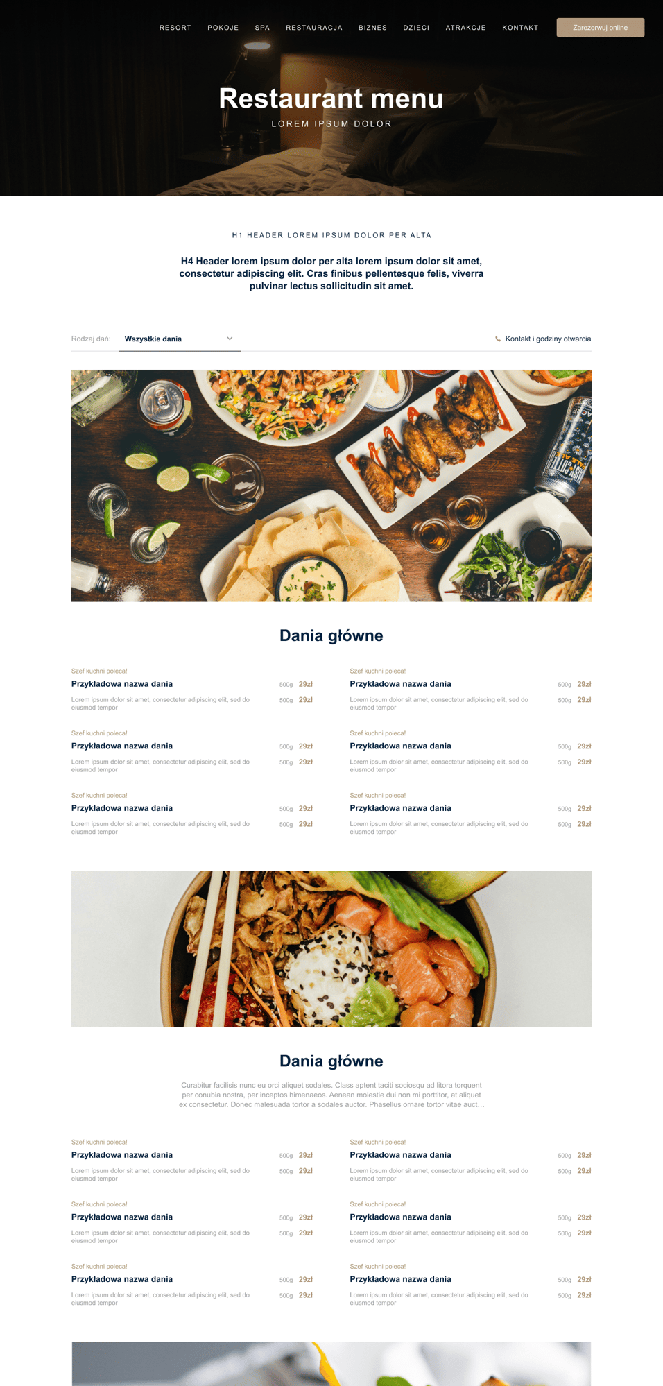 Menu restaurace